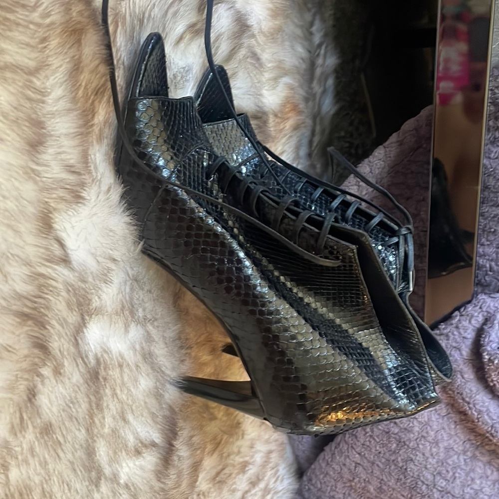 Burberry Black Python Open Toe Ankle Booties - image 1